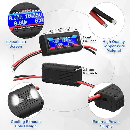 Yunsailing 2 Pcs High Precision Watt Meter Power Analyzer Battery Consumption Performance Monitor with Backlight Digital LCD Screen(9000)
