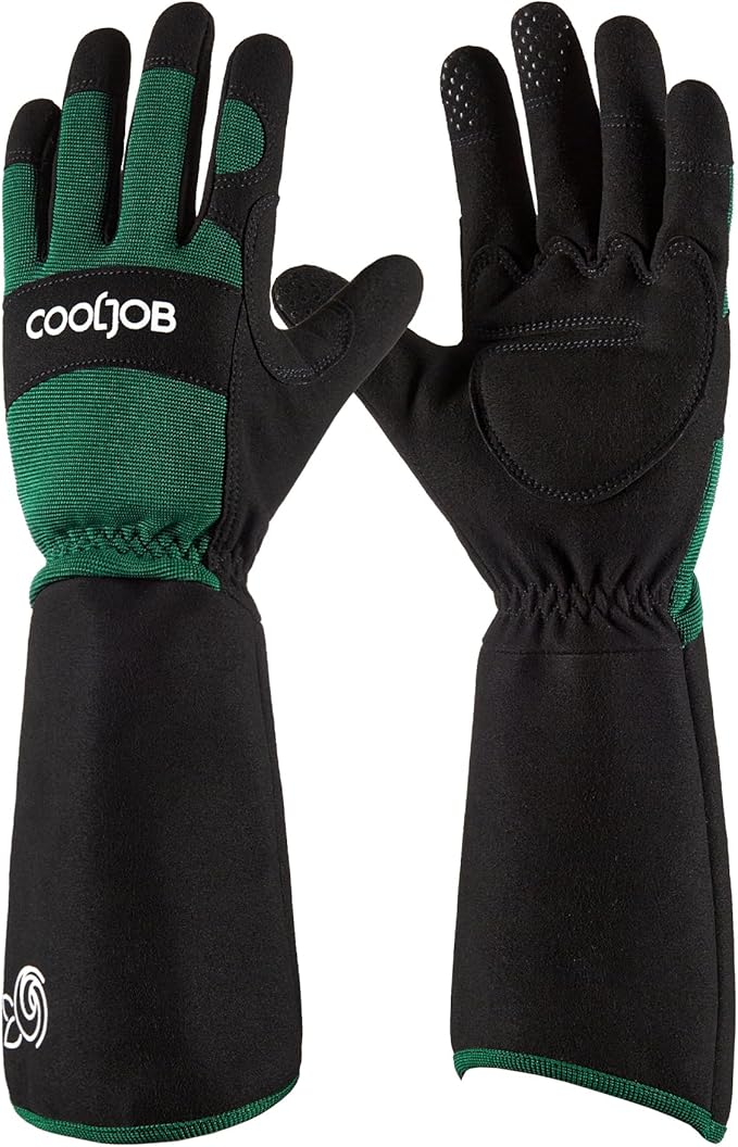 COOLJOB Thorn Proof Rose Pruning Garden Gloves for Men, Long Sleeve Padded Yard Work for Bush, Blackberry, Cactus, Heavy Duty/Puncture Resistant/Machine Washable, Medium, Green