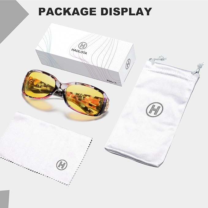 HAOLOTA Night Vision Driving Glasses Women Anti Glare Polarized, Wrap Around Nighttime Safety Glasses UV Protection