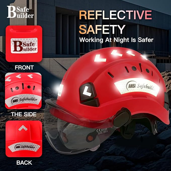 Construction Safety Helmet with Build-in Visor ABS Hard Hat with Visor Adjustable Ventilation Hardhats Work Head Protection ANSI/ISEA Z89.1
