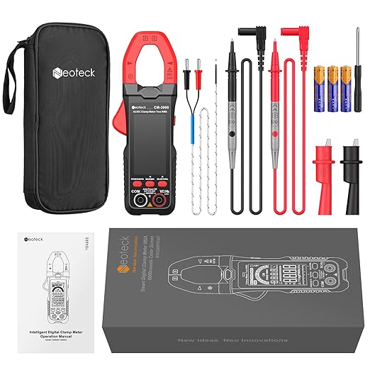 Neoteck Clamp Meter 6000 Counts Clamp Multimeter 800A AC Current Multimeter Auto Selection Color Screen TRMS Voltage,Capacitance,Continuity,Resistance,NCV,Diode,Frequency for Home,Auto,Industrial,HVAC