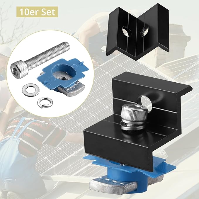 Anbte 4pcs Solar Panel End Clamp for Standard Unistrut, Aluminum 30mm/35mm Solar Panel Brackets with Nuts Bolts, Solar Panel Mounting Kit for Metal Roof, Tin Roof, Flat Roof, Sheet Roof, Black