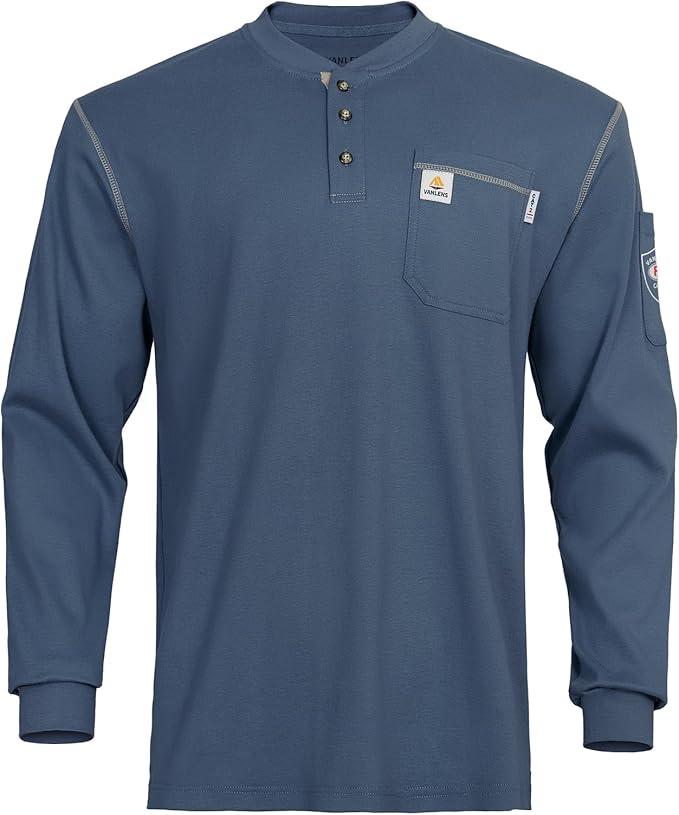 FR Shirts for Men CAT2/HRC2 Flame Resistant Shirts 6.5oz Light Weight Long Sleeve Fire Retardant Shirts