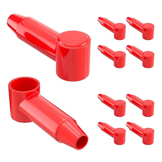 10pcs Red Silicone Stud Terminal Cover Insulated Battery Terminal Protector Boot Fit 4 AWG - 2/0 AWG for 1/4",5/16",3/8" Battery Post