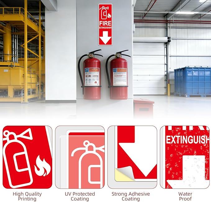 Fire Extinguisher Sign Sticker, Glow in the Dark Fire Extinguisher Signs with Arrow, 4×12 Inch 3 Pack Luminous Vinyl Safety Labels Soslina, Waterproof Indoor Outdoor for Home Office Warehouse
