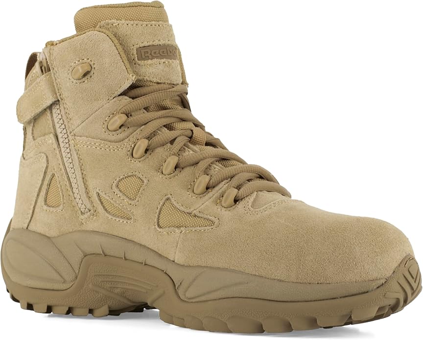 Reebok Men's Rb8694 Rapid Response Rb Composite Toe 6" Tactical Stealth Boot Sidezipper Desert Tan Military & Tactical Boots