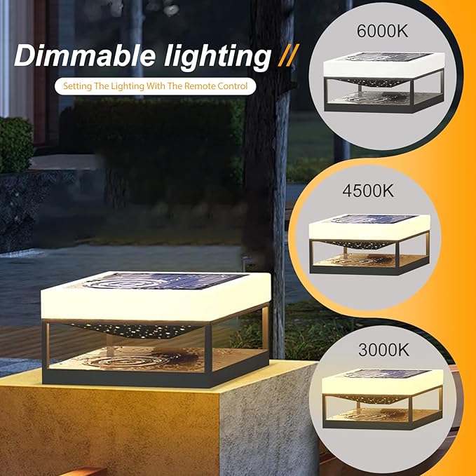 Solar Outdoor Column Lights IP65 Waterproof Column Cap Lamp Square Deck Pillar Lights Outdoor Exterior Solar Post Light for Outside Landscape Yard Pathway Garden Post Cap Light