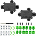 4 Way IP68 Waterproof Junction Box, 2 Pack Outdoor Electrical Terminal Block with Screwdriver, for Landscape Lighting, Garden Lights, LED Displays, Solar and Marine Applications