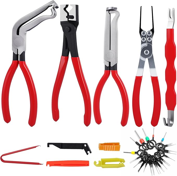 4Pcs Electrical Disconnect Pliers for Cars, Automotive Electrical 60 Degree Connector Pliers Connector Separator Hose Clamp Plier with Relay Puller Plier and Terminal Pin Removal Tool for Cars