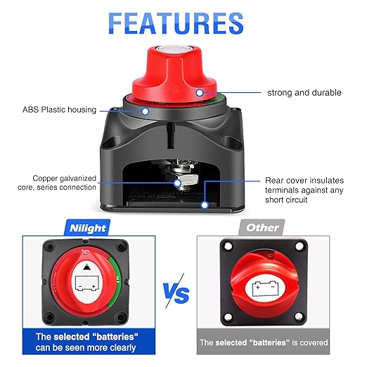 Nilight 2 Pack Battery Switch 12V 24V 48V 275A On/Off Heavy Duty Battery Power Cut Master Switch Disconnect Isolator for Truck Vehicle Trailer RV Marine Boat Yacht