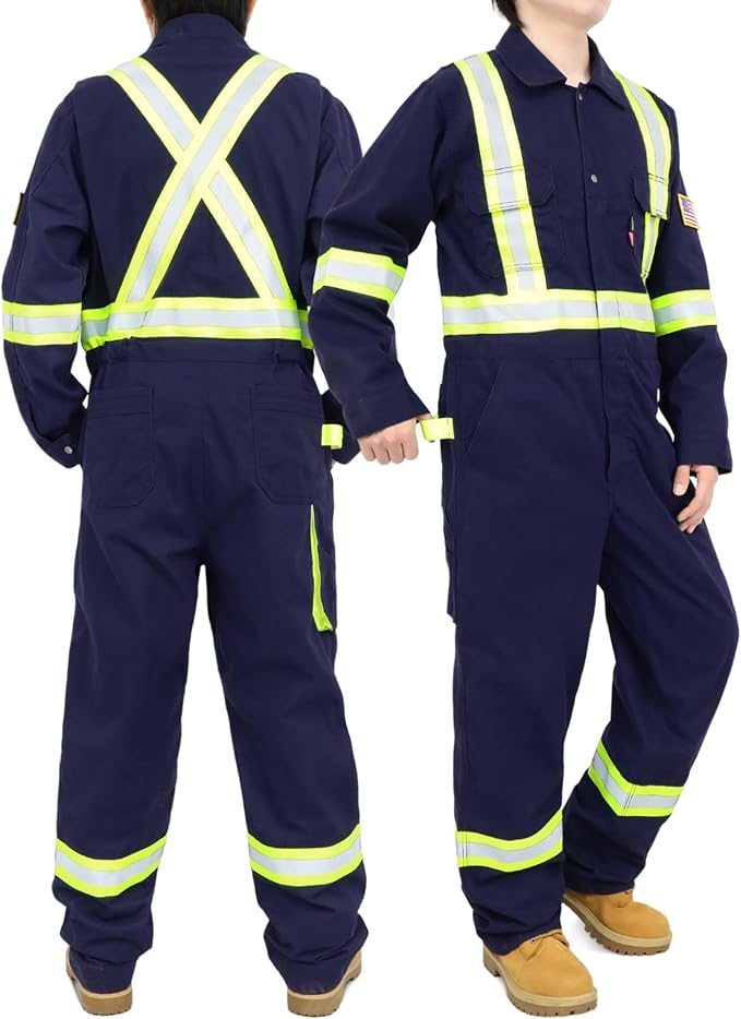 BOCOMAL FR Coveralls Men High Visibility 7.5oz Cotton Twill Flame Resistant Fire Retardant Work Coverall NFPA2112 HRC2