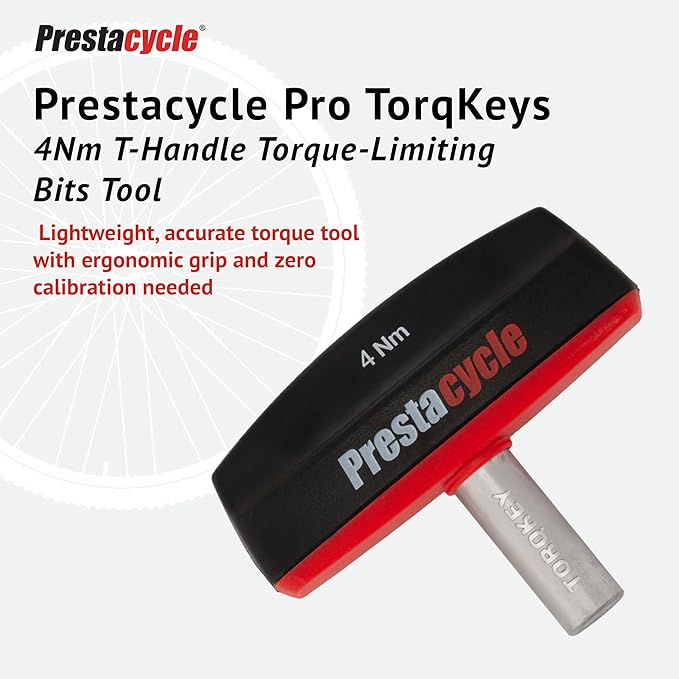Prestacycle Pro TorqKeys 4Nm T-Handle Torque Limiting Tool – Torque Wrench Bit with Ergonomic Low-Profile Grip, Magnetic 1/4" Hex Bit Retention, Durable Zinc Shaft