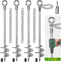 30'' Ground Anchors Screw in with Chain, Heavy Duty Trampoline Stakes, 4pcs Trampoline Anchors, Mobile Home Anchors for Camping Tents, Carports, Sheds, Swing Sets