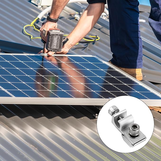 16 Pcs Solar Panel Grounding Lugs, Stainless Steel, Silver, Mount Bracket, Solar Grounding Clips