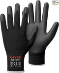 KAYGO Work Gloves PU Coated 12 Pairs, KG15P,Nylon Liner with Flexible Polyurethane Coating,Safety Work Gloves for DIY, Assembly, Warehouse, Light Duty Work (XL,Black)