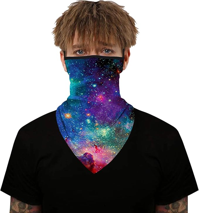 YAYOUREL Neck Gaiter Face Mask Bandanas for Men Women UV Face Scarf Cover Ear Loop Hole Facemask for Fishing Running Cycling