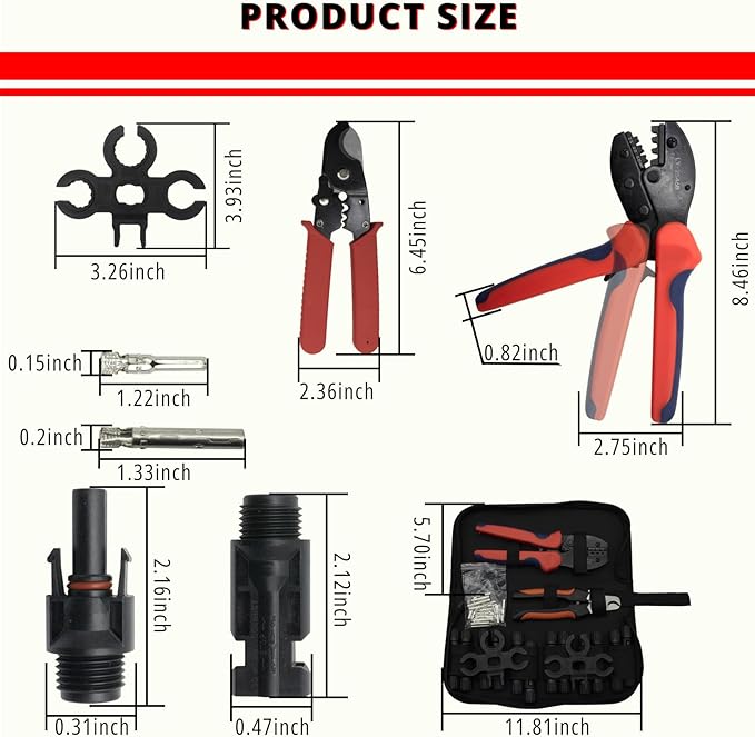 Solar PV Panel Crimping Tool Kit, with 6 Pairs Solar Connectors, Iron Wire Cable Cutter, Solar Spanner Wrenches, Solar Connector Crimper, Works for AWG10-14,2.5/4/6mm²