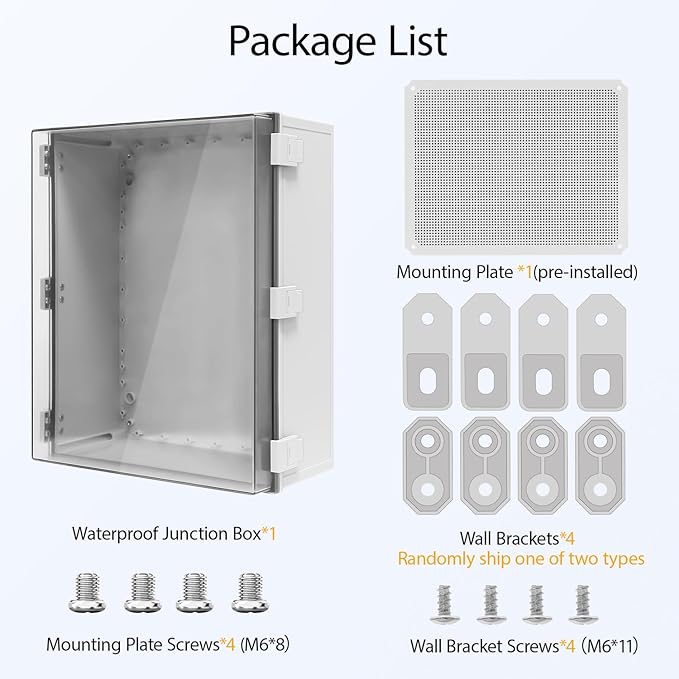 Electrical Box IP65 Waterproof ABS Plastic Enclosure Outdoor and Indoor Project Box Hinged Clear Cover with Mounting Plate Wall Brackets, Outer Dimension 19.7"x 15.7" x 7.9"