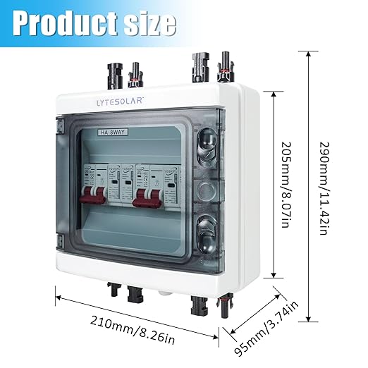 2 String 500V PV Combiner Box 2 in 2 Out, Dual String 63A DC Circuit Breaker with Solar Disconnect Function, Surge Protection, IP65 Weather-Resistant Enclosure