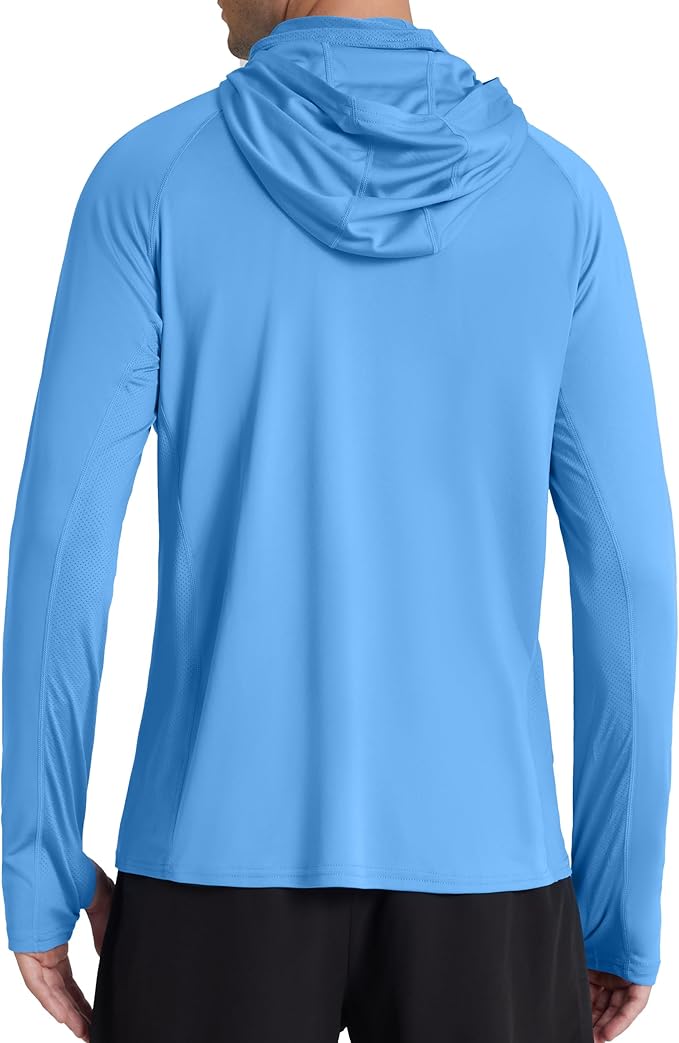 Roadbox Men's UPF 50+ Hooded Fishing Shirts Long Sleeve Sun Protection Hoodie, Hiking Running Swimming Rash Guard with Mask