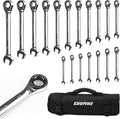 Egofine Ratcheting Wrench Set, 6 mm - 24 mm Metric Wrench Set 18pc, 72 Teeth Combination Wrenches Set, Chrome Vanadium Steel with a Roll Up Storage Bag