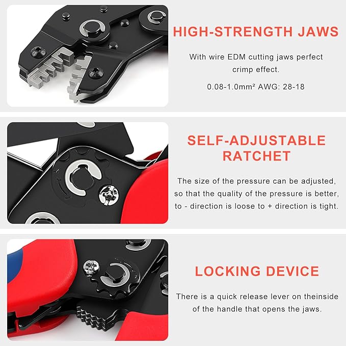 Knoweasy KN-2549 Precision Crimper Tool - Compatible with JST, Molex, Dupont Terminals - Ergonomic Wire Crimping Tool for Efficient Harness, Connectors, and Electrical Repair