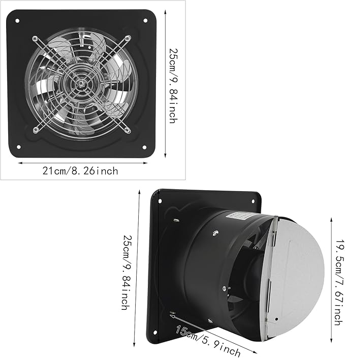 8 Inch Exhaust Fan, 110V 80W Industrial Axial Flow Fan Portable Ventilation Fan with Backdraft Damper, Wall Mount Utility Blower Ventilator Extractor for Garage Shops Kitchen, 2600RPM