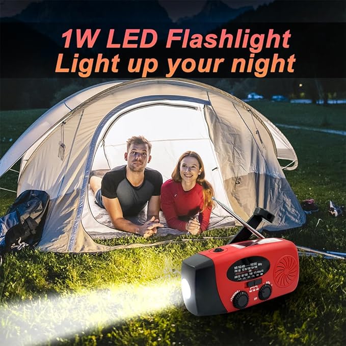 Emergency Hand Crank Radio, 2000mAh/7400mWh NOAA Weather Radio Battery Operated, Solar Radio Flashlight Cell Phone Charger, LED Reading Lamp, SOS Alarm for Home, Outdoor Emergencies