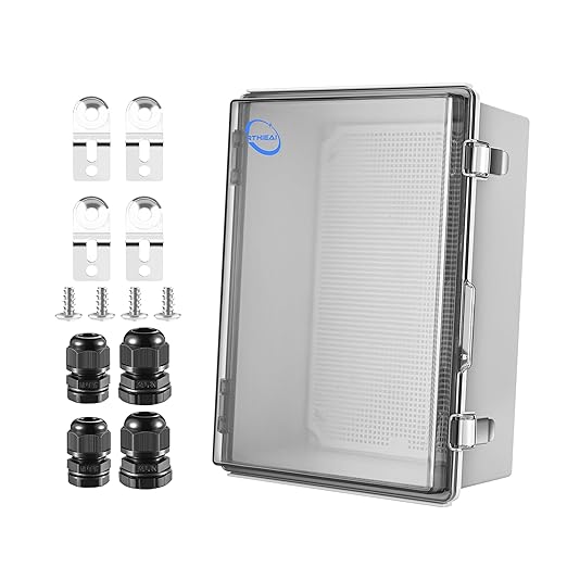 Waterproof Outdoor IP67 Junction Box (11.4"x7.5"x5.5") with Mounting Plate, Hinged Clear Cover and Wall Brackets - Weatherproof ABS Plastic Electrical Enclosure for DIY Projects(290x190x140mm)