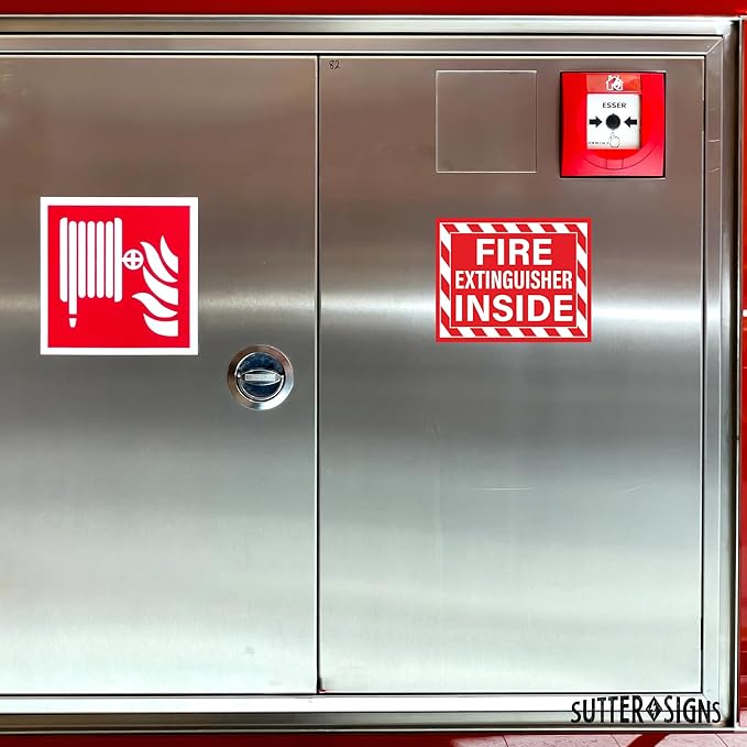 10pcs Fire Extinguisher Inside Stickers | Self Adhesive Weatherproof Vinyl Fire Extinguisher Decals, Perfect for Indoor/Outdoor Use, Trucks, RVs, Vehicles