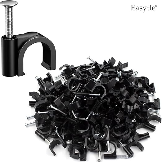 Easytle Plastic Cable Clamps Nail in Cable Clips 100 Pcs 10mm Cable Wire Clips Cable Tacks Coax Cable Clips Speaker Wire Clips Cable Nails for Cords Ethernet Cable Clips Black RG6 RG59 CAT6 RJ45