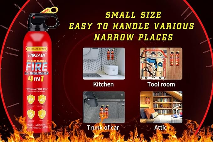 Portable Fire Spray With Bracket Portable Aerosol Extinguisher for ALL FIRES inc. Li-ion Battery Fires-Emergency Equipment for Home, Kitchen, Fireplace, Grill, Car, Caravan 620ML(4 pack)