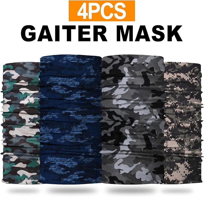 4Pack Neck Gaiter for Men Women Face Cover Mask Head Wrap Balaclava Headwear Bandana Headband Magic Scarf