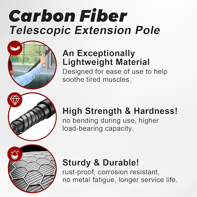 DOBEN Carbon Fiber Snow Roof Rake, 4.7-24FT Extendable Pole, EVA Foam Roof-Safe Head for Gentle Snow Removal, for Roofs, Solar Panels, RVs & Cars