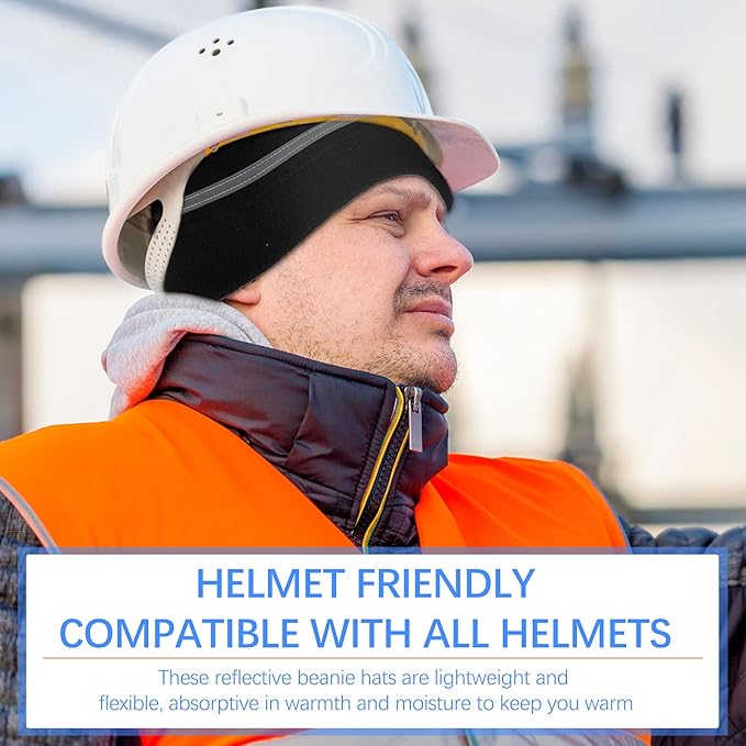 3 Pieces Safety Beanie High Visibility Reflective Beanie Hat Unisex Winter Security Beanies for Outdoor Night Works, Sports