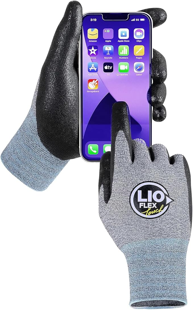 Safety Work Gloves with Touchscreen Fingers, 1 Pair Thin & Lightweight Working Gloves, Ideal for Warehouse Workers, Delivery Drivers, Nitrile Foam Coated Grip Gloves for Women and Men (Gray, XL)