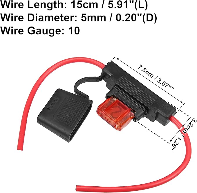 uxcell DC 12V 10 Gauge Car in Line ATC Blade Style Inline Fuse Holder with 50A Large Fuse