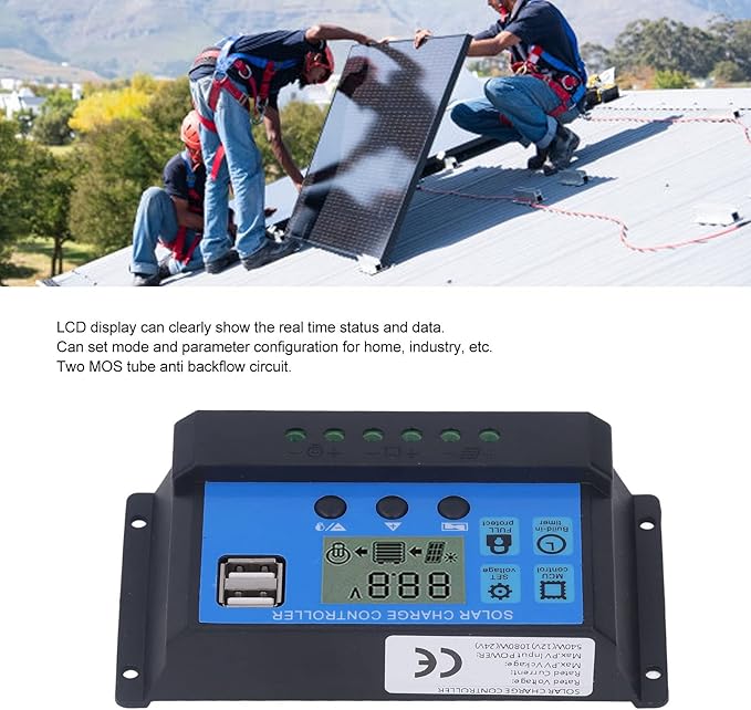Solar Controller MPPT USB 5V Output Solar Panel Regulator LCD Display PWM Charging Control Regulator 12V 24V (50A)