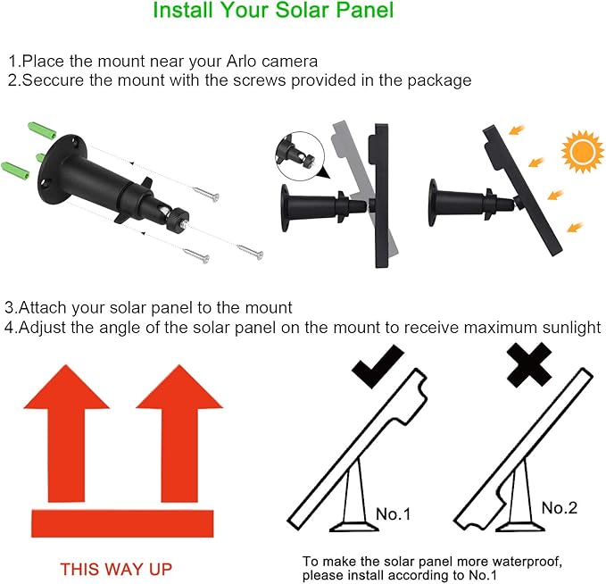 iTODOS Solar Panel for Arlo Pro, 11.8Ft Outdoor Power Charging Cable and Adjustable Mount, Not for Arlo Ultra or Pro3 (Black)