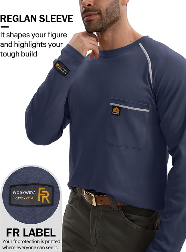 WORKWEYA FR Shirts Flame Resistant Shirt 6.5oz Men's NFPA 2112/CAT2 Long Sleeve Shirt