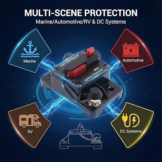 60Amp Circuit Breaker for Boat Trolling Motor Marine, 12V-48V DC Breaker with Manual Reset Waterproof Inline Fuse for ATV/RV/Trailer/Automotive/Car/Solar System/Electronic Battery Disconnect