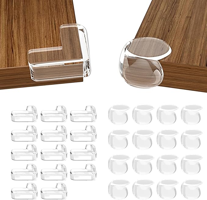 30 Pack Clear Baby Corner Protectors – L-Shaped & Spherical Furniture Edge Guards for Baby Proofing – Soft PVC Table Corner Covers for Safety on Tables, Cabinets, Shelves – Childproof Bumpers for Home