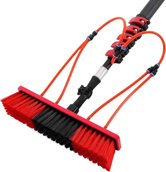 23.62FT Long Reach Solar Panel Cleaning Brush Kit, Water Fed Pole Cleaning Kit, Pole Extendable Cleaner Tool for Roof Window Cleaning, 65.62Ft Water Pipe, 13.78in 180° Adjustable Brush Head