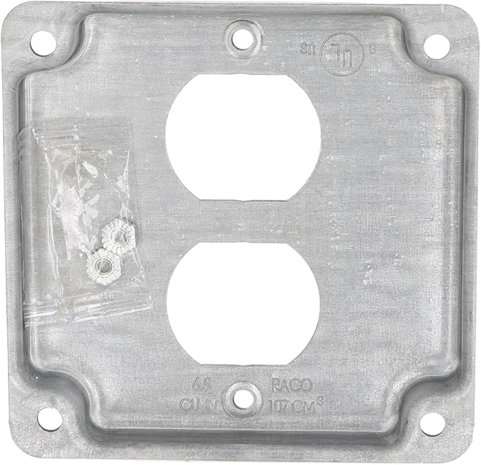 Hubbell-Raco 902C 1 Duplex Receptacle 4-Inch Square Exposed Work Cover, Silver