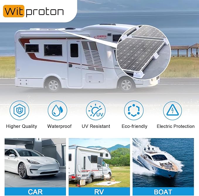 Solar Panel Mounts Bracket Set of 4pcs (White), Drill Free ABS Corner Roof Brackets Mounting Kit, Durable Solar Mount Rack Accessories for RVs, Trailers, Boats, Yachts, Vans, Carports