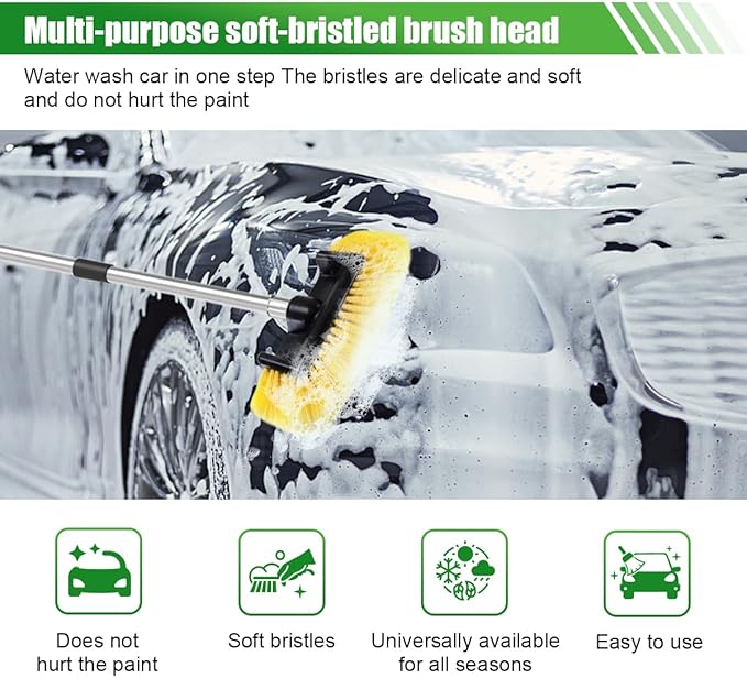 59" Car Wash Brush with Long Handle, No Scratch Soft Bristle Cleaning Brush, Extendable Windshield Cleaner Tool, Car Cleaning Kit for Boat, RV, Truck, House Siding, Solar Panel (Yellow)