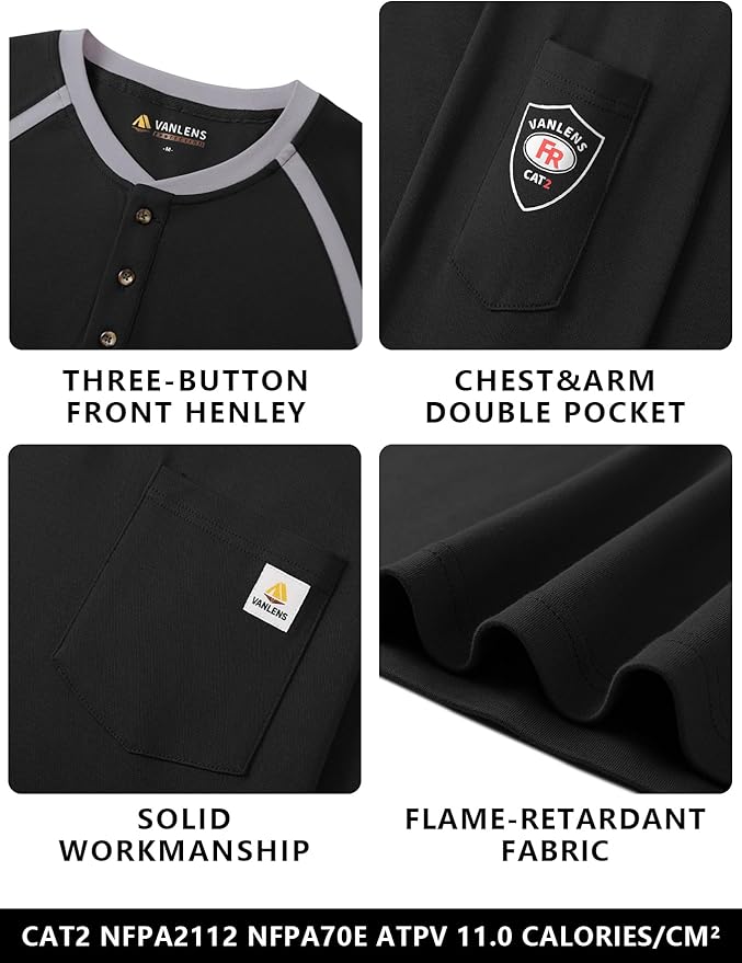FR Shirts for Men Flame Resistant Shirts 6.5oz Light Weight Long Sleeve Fire Retardant Shirts CAT2/HRC2