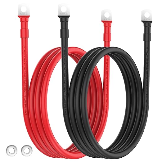 VOLTWORKS 1/0 AWG Gauge Red + Black Pure Copper Battery Inverter Cables Solar, RV, Car, Boat 6ft 3/8 in Lugs