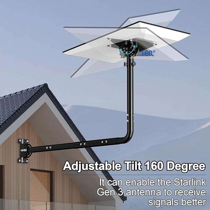 Star Link Performance Gen 3 Wall Mount, Include Aluminum Alloy Gen 3 Pipe Adapter, Adjustable 160° Tilt for Better Signal, Roof/Wall Mounting Kit - Compatible with Star Link Performance(Gen 3) Dish