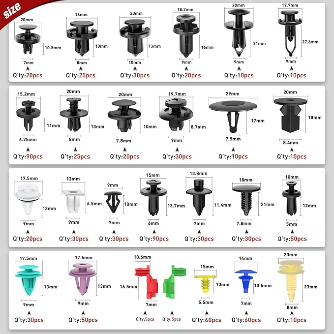 Nilight 935Pcs Car Push Retainer Clips with Fasteners Assortment -26 Most Popular Sizes Nylon Bumper Fender Rivets with 10 Cable Ties and Fasteners Remover for GM Ford Toyota Honda Chrysler
